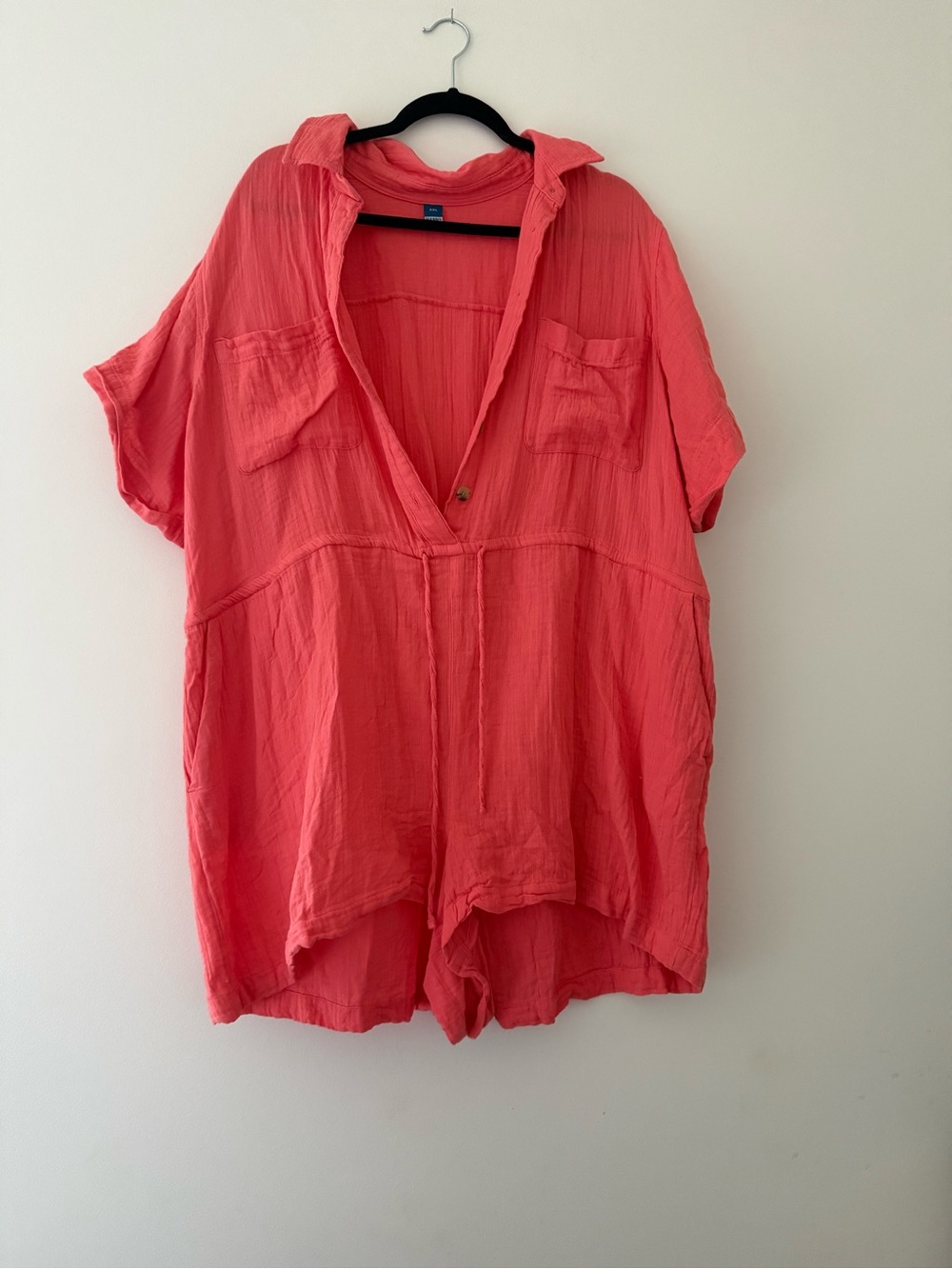 Old Navy Coral Pink Short-Sleeve Romper Jumpsuit